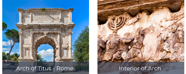  Second Temple artifacts on parade and depicted on the Arch of Titus, Rome